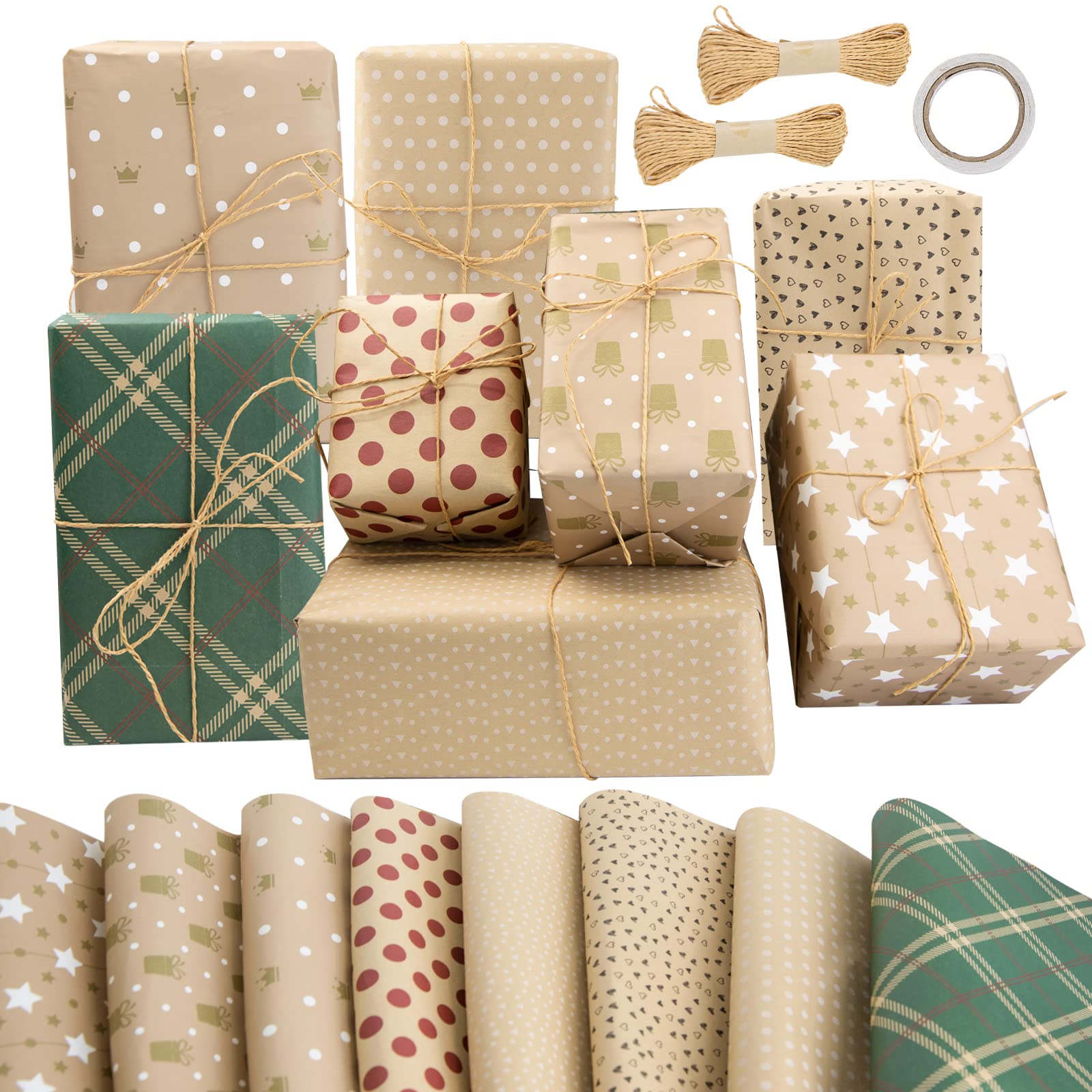 ZCOINS8 Sheets Gift Wrapping Paper for Birthday Party Weddding Wrap, Kraft Recyclable Wrapping Paper 50X70CM(Kraft Paper)