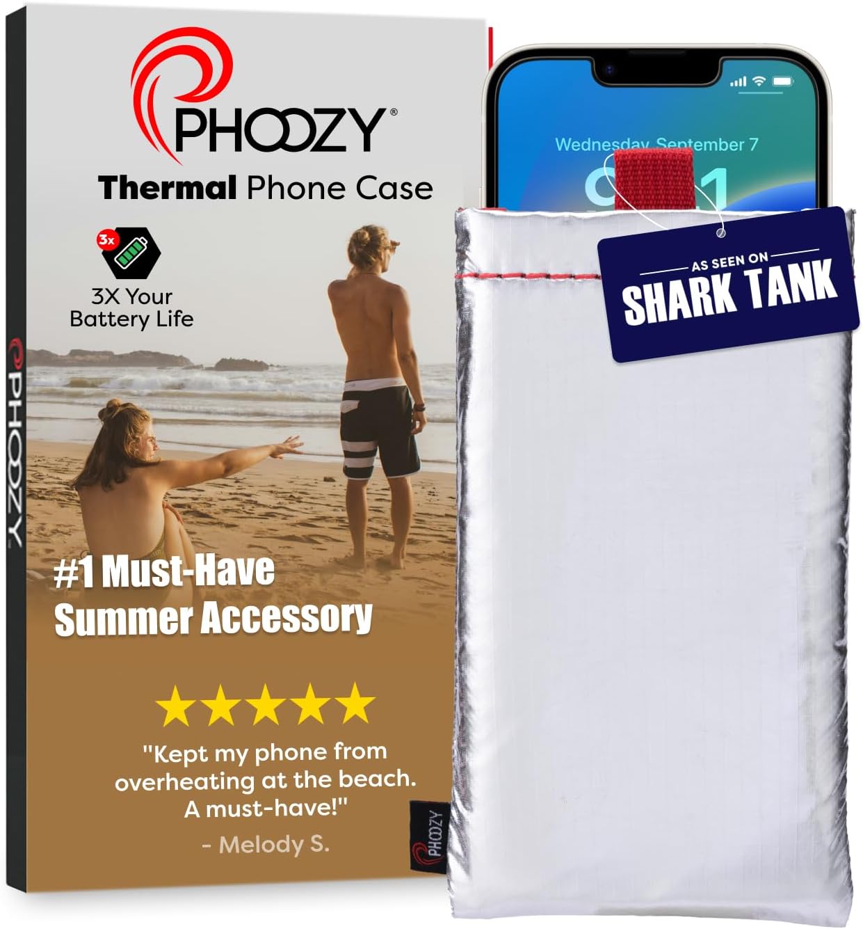 Apollo Thermal Phone Case | Insulated Phone Pouch Extends Battery Life 3X | Heat Resistant Drop Protection | Military Grade Water Resistant | Large | Silver