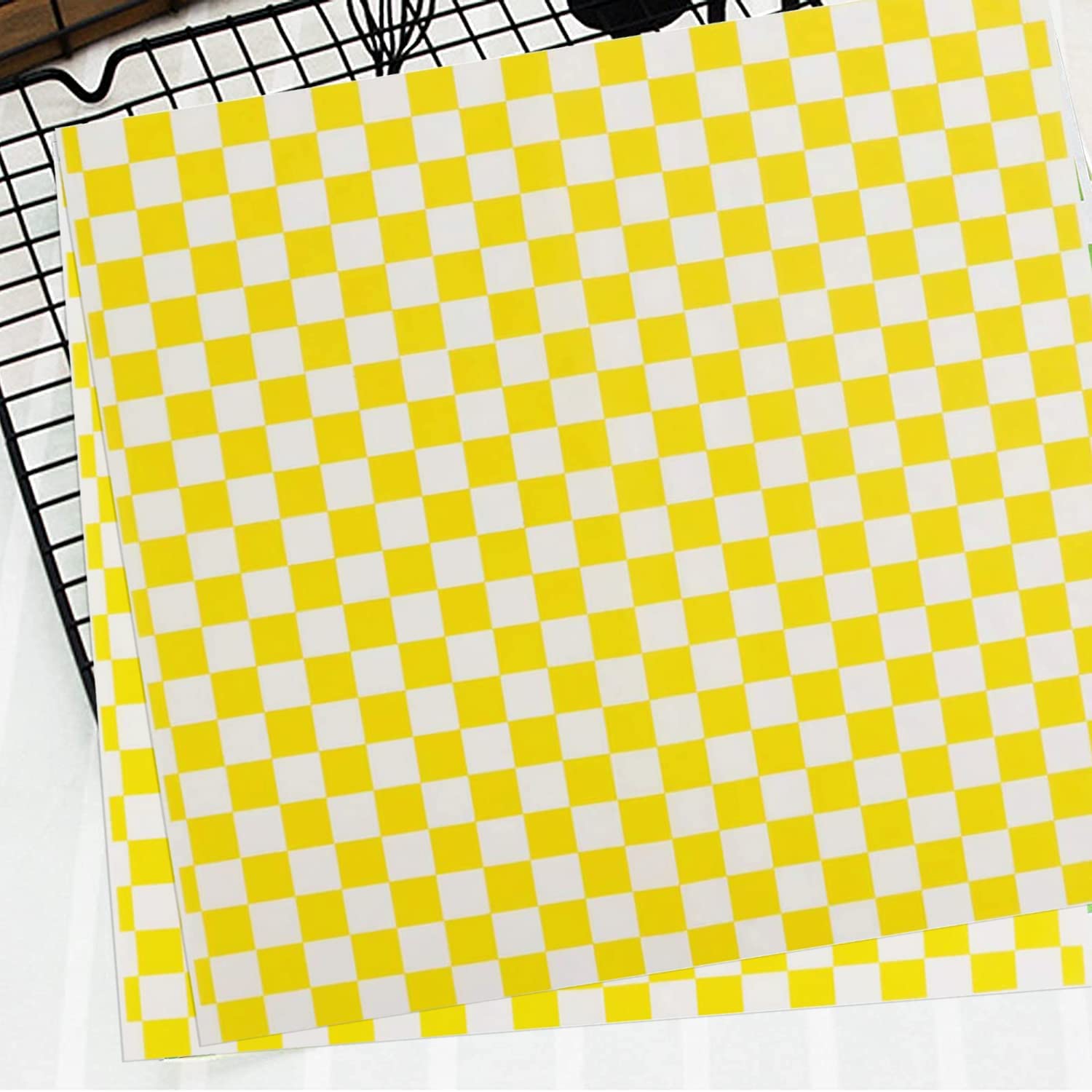 Papier do sera, 100 arkuszy papieru woskowego do artykułów spożywczych, torebek na frytki, papier maślany, papier do pakowania żywności, do kanapek, fast foodów, chleba, hamburgera (żółty)