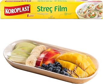 Koroplast Streç Film 33 metre, Şeffaf Gıda Saklama Streci BPA İçermez, Koku Hapsi, Kapak Görevi Gören Pratik Kullanım, Taze Kahvaltılık, Yemek, Meyve ve Sebze Saklama için Kullan At Streç Film 33 mt