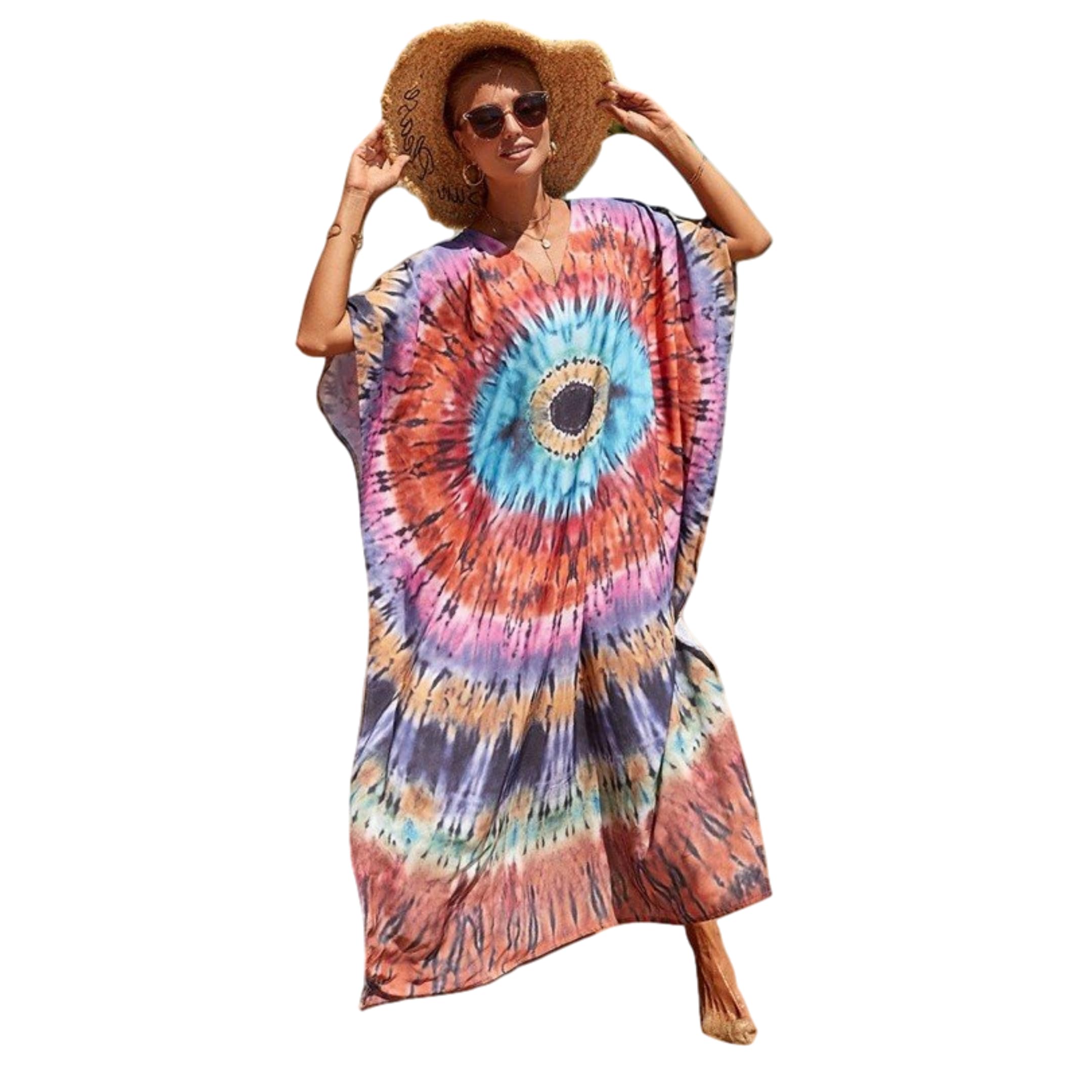 So Seductive Kaftans Beach Dress Tie Dye Printed Bikini Cover Ups for Swimwear Women Bohemian Bathing Suits