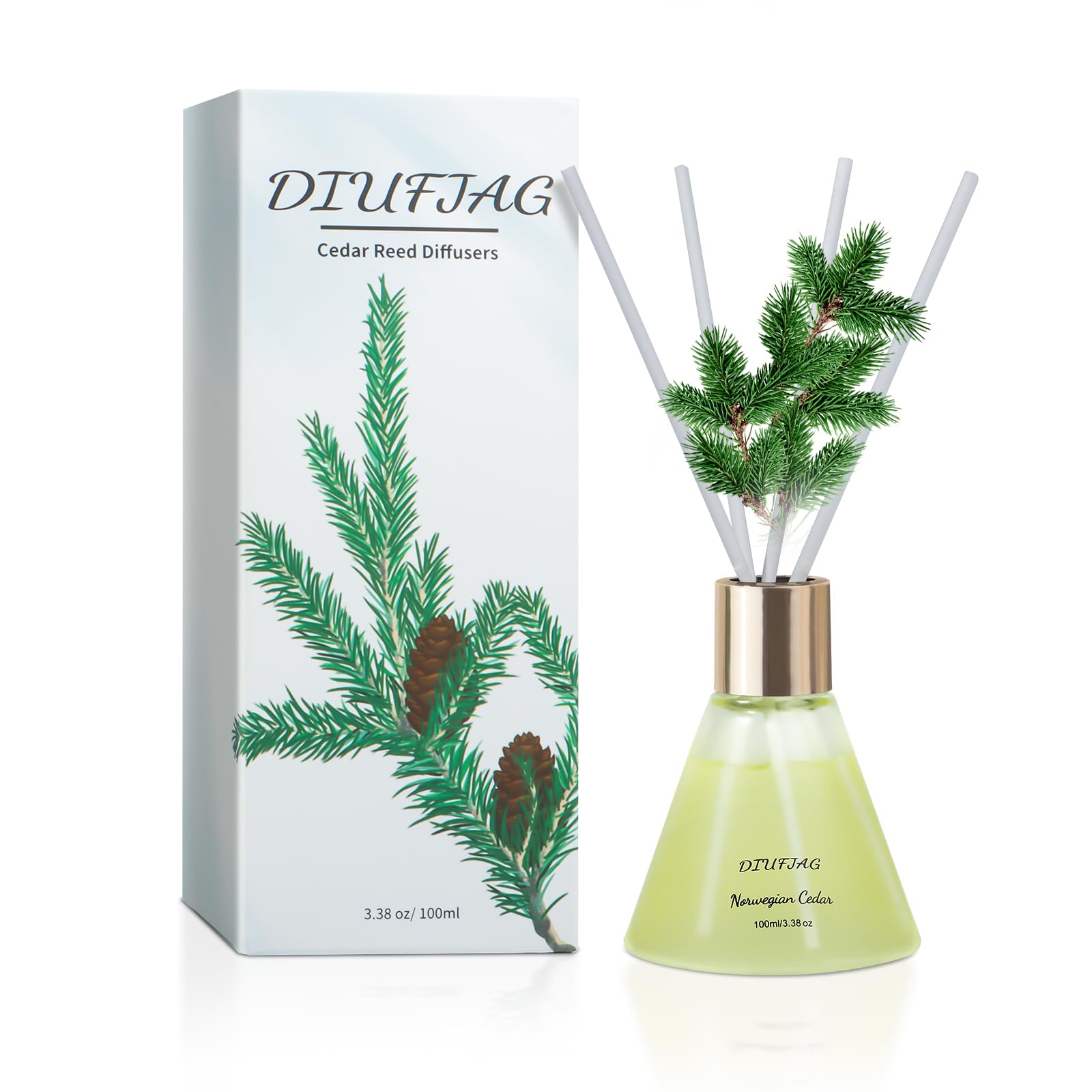 Norwegian Cedar Scent Diffuser with 8 White Fiber Sticks,3.38 oz Reed Diffuser for Room Decoration,Last Up 30 Days