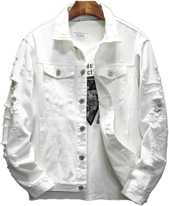 Kevents Autumn Men's Jean Jacket Slim Fit Cotton Denim Jacket Ripped