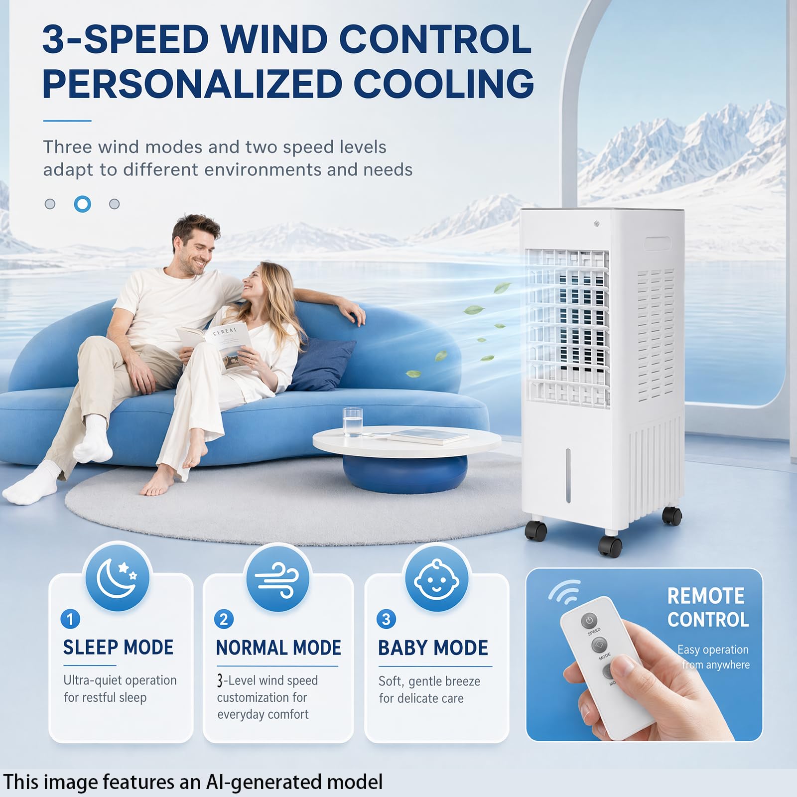 4-in-1 Air Cooler 12L Mobile Klimaanlage ohne Abluftschlauch, Luftkühler Verdunstungskühler mit Fernbedienung