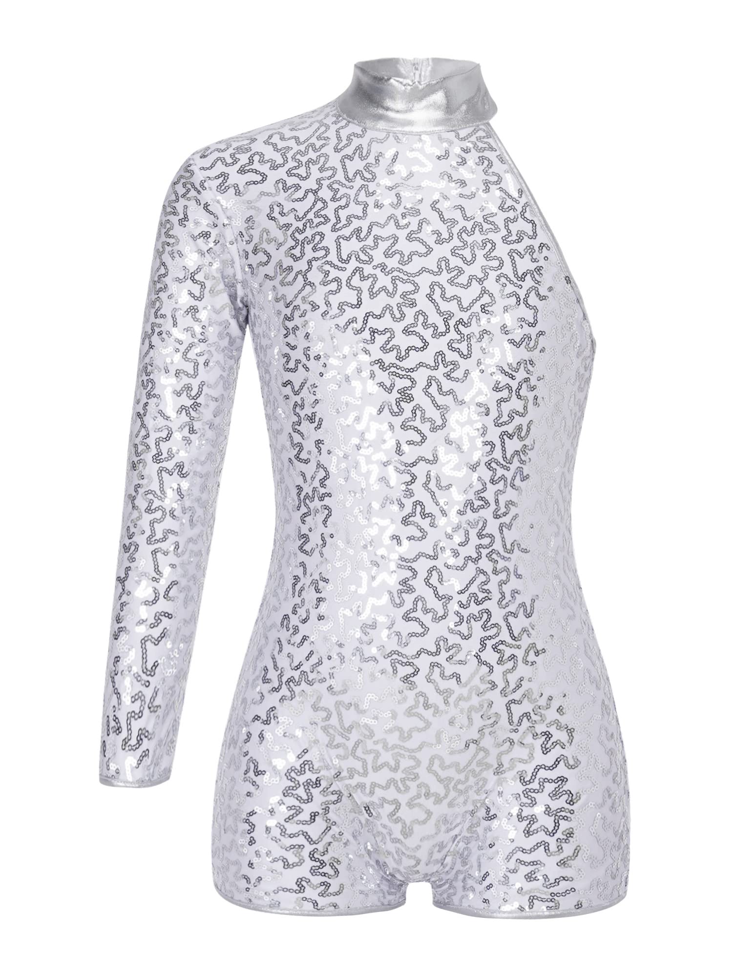 iEFiEL Body da Ballo Latino Monospalla con Paillettes Bambina Body Danza Classica Costume di Danza Moderna Bodysuit da Spettacolo