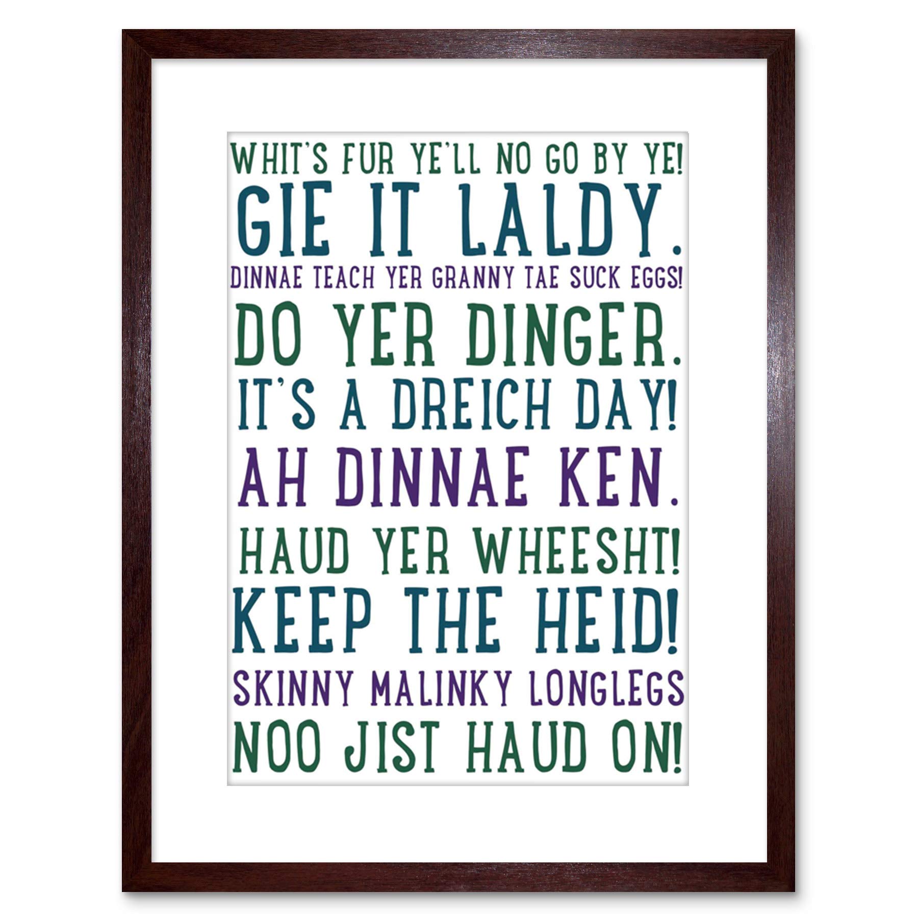 Wee Blue Coo Quote Scottish Sayings Phrases Scotland Typograph Framed Wall Art Print
