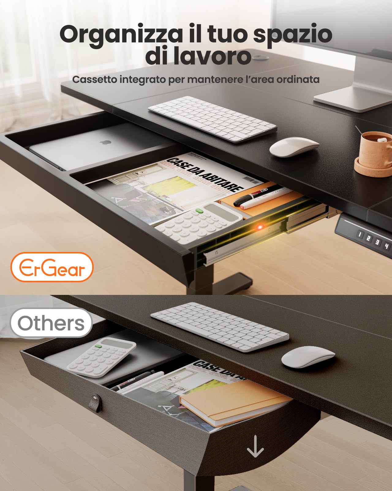 ErGear Scrivania Regolabile in Altezza da Ufficio, 140x80cm, Nero