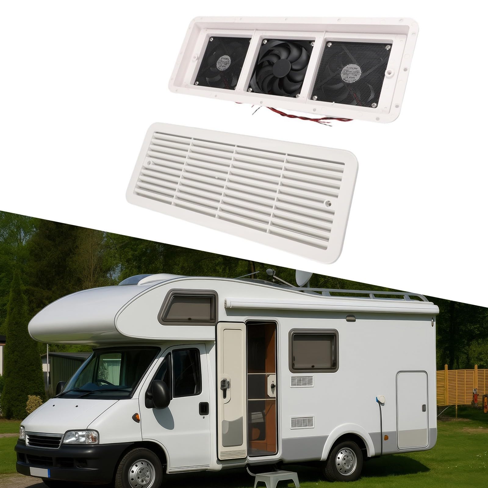 Ventilazione laterale RV 12 V con 3 ventole e griglia di protezione ABS per frigorifero per roulotte