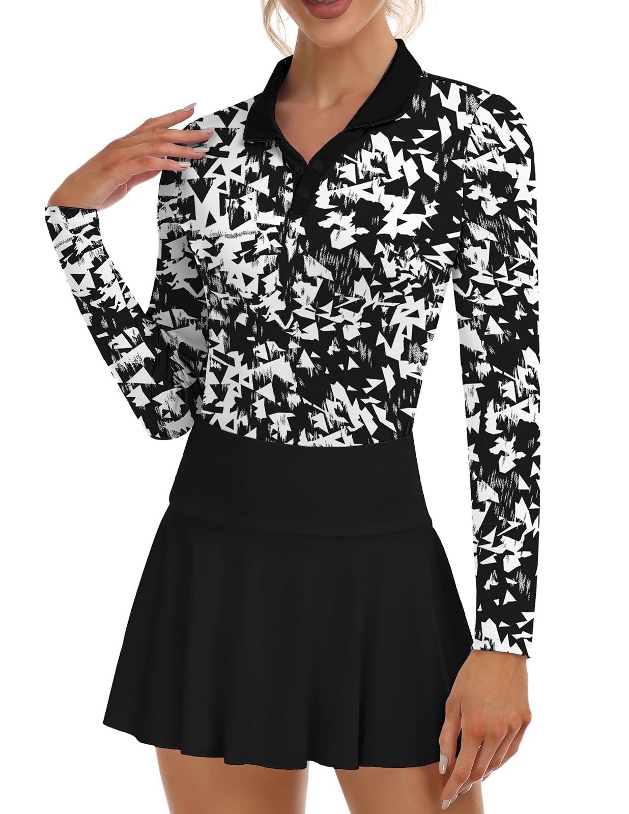 Soneven Womens Golf Shirts Moisture Wicking V Neck Long Sleeve Polo Shirts Collared Tops