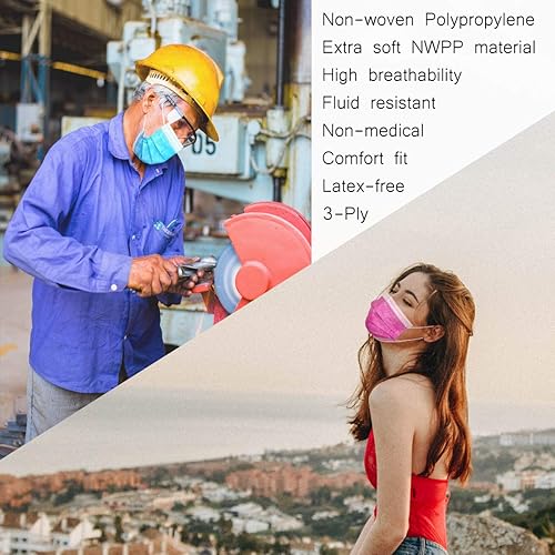 Miniatura 4 de 50 máscaras desechables hechas en EE. UU. Protección bucal transpirable de 3 capas