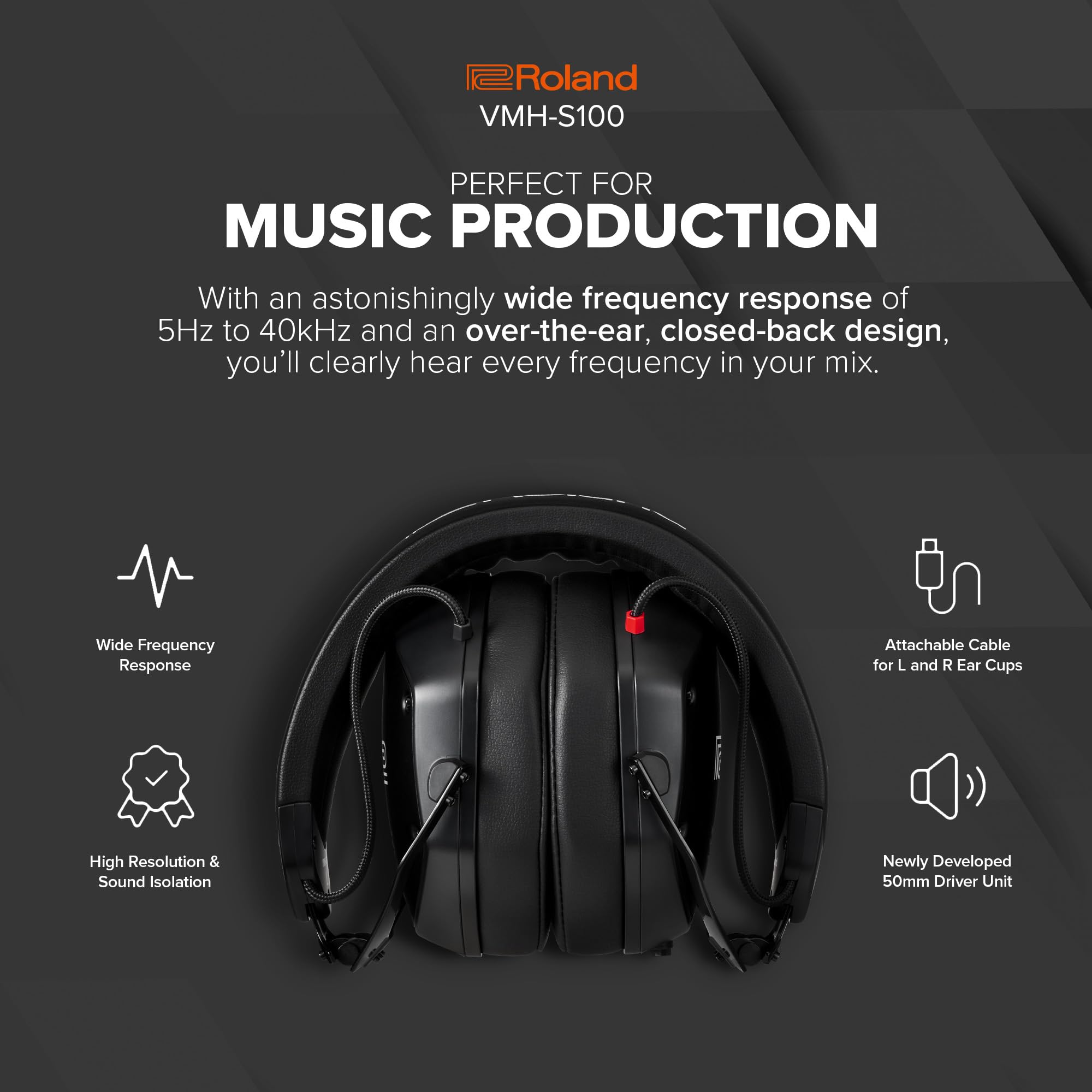 Amazon.com: Roland VMH-S100 | Hi-Res Over-Ear Music Production