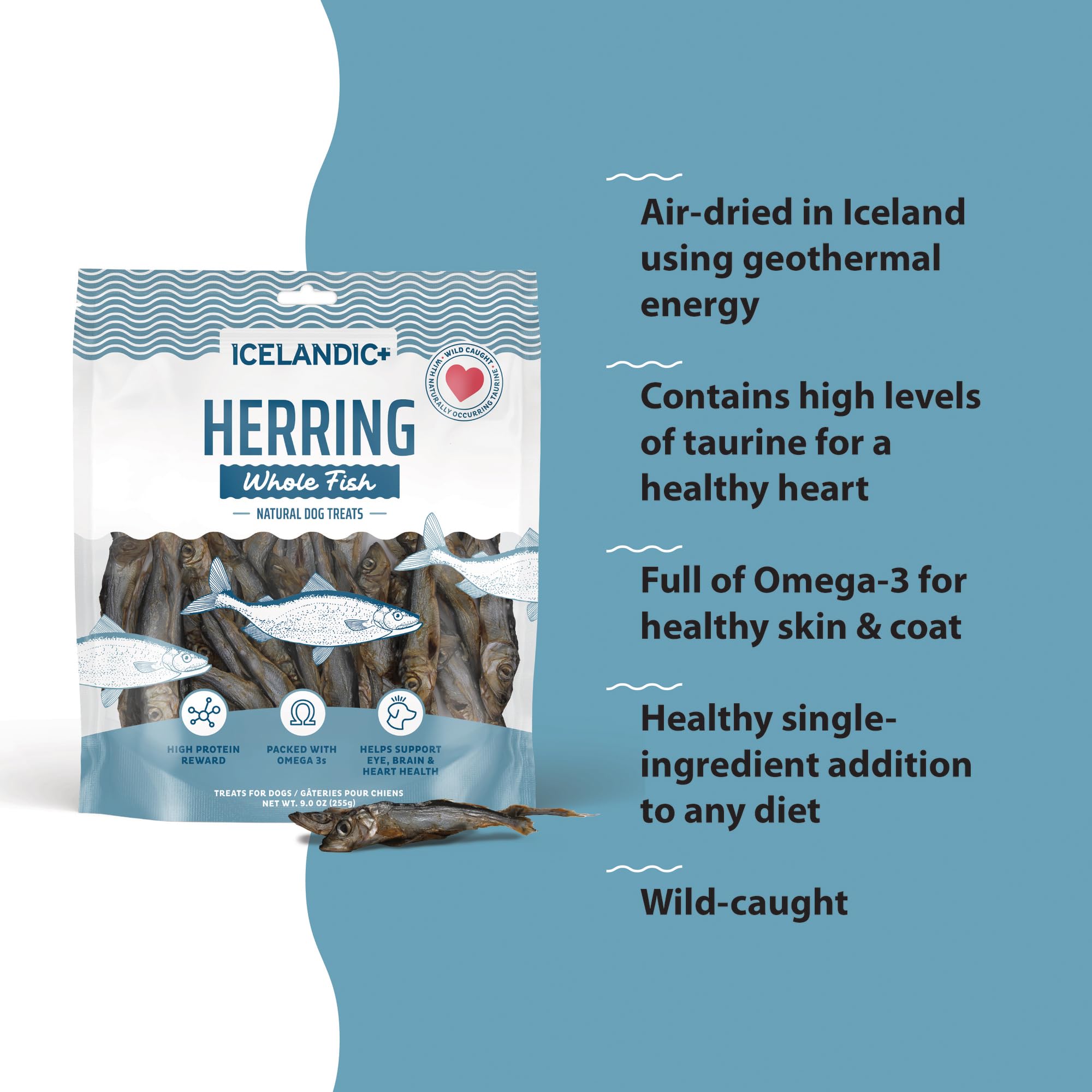 Icelandic+ Ganzer Fischhering – 266 ml Beutel – Hundeleckerlis, rein wild gefangen & luftgetrocknet, Einzelzutatensnack, Haustierkauen, Just The Fish Nothing Else