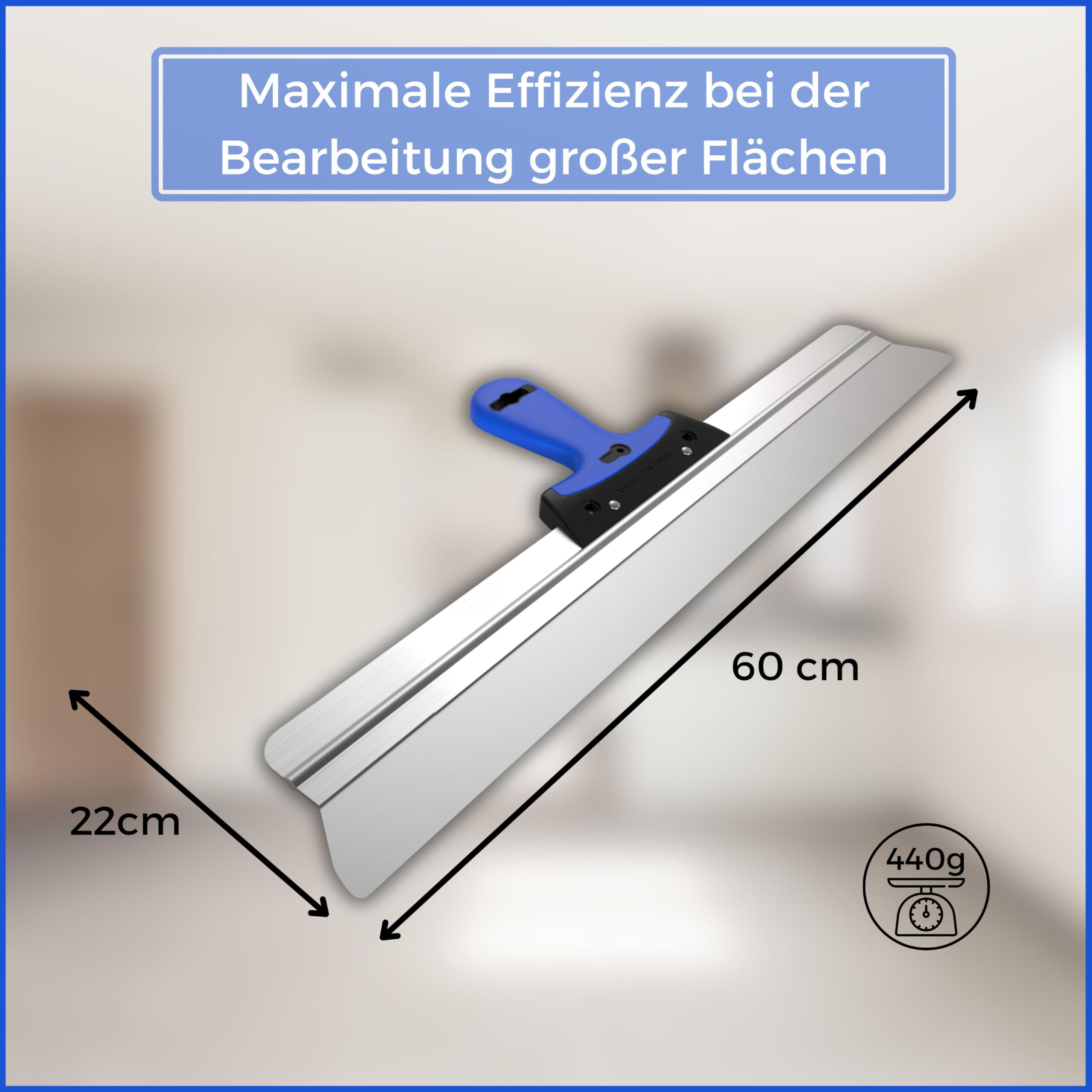Flächenspachtel 60cm, trockenbau Spachtel werkzeug Set, Flächenglätter zum Spachten, Verputzen mit ergonomischem und rostfreiem edelstahl, glättspachtel 600mm Glätter, Made in Germany (600mm)