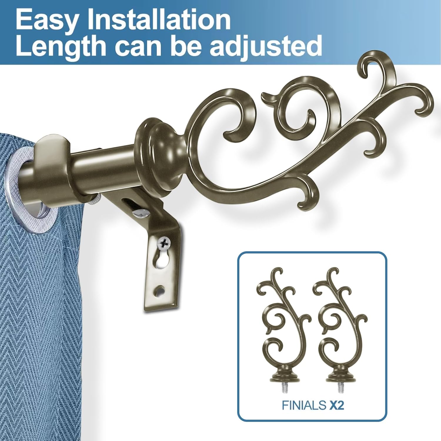 Urbanest 5/8-inch Diameter Julietta Adjustable Single Drapery Curtain Rod, 48-inch to 84-inch, Antique Gold