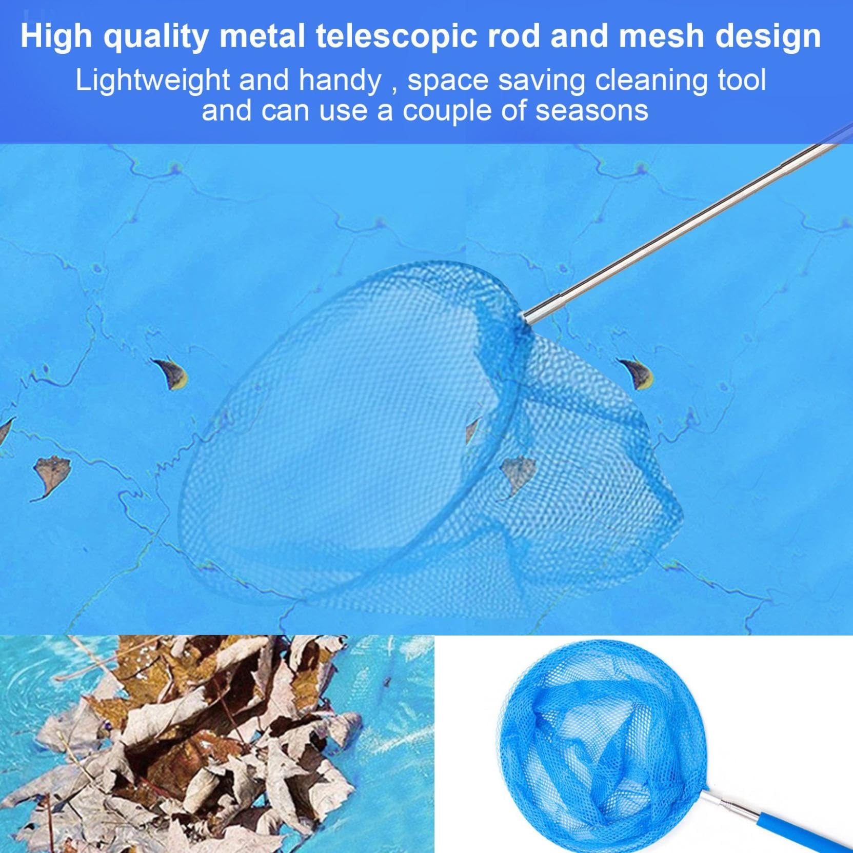 Long Handle Pool Net Heavy Duty Net 2PCS Nets With Telescopic Pole - 14-33in Fine Mesh For ...