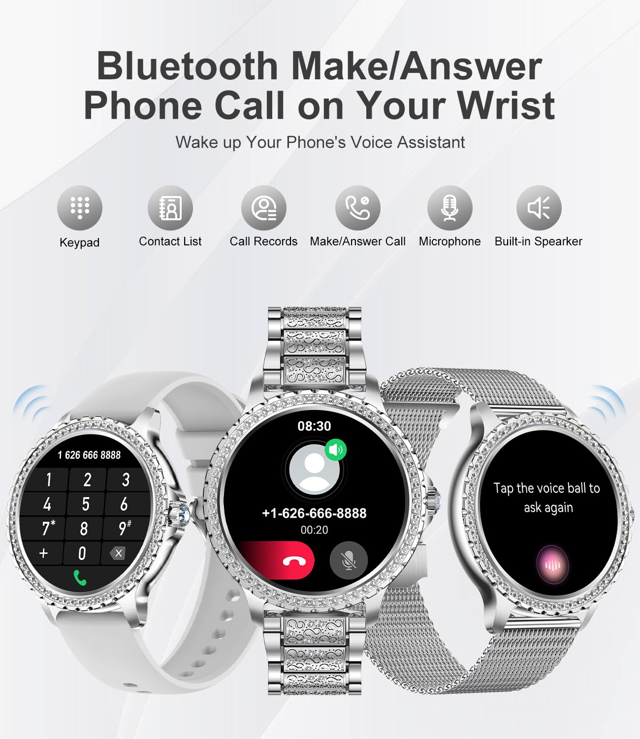 LIGE Smartwatch Damen mit Telefonfunktion, 20 Sportmodi, Pulsuhr, Blutdruckmessung, Fitnessuhr für Android iOS Silber