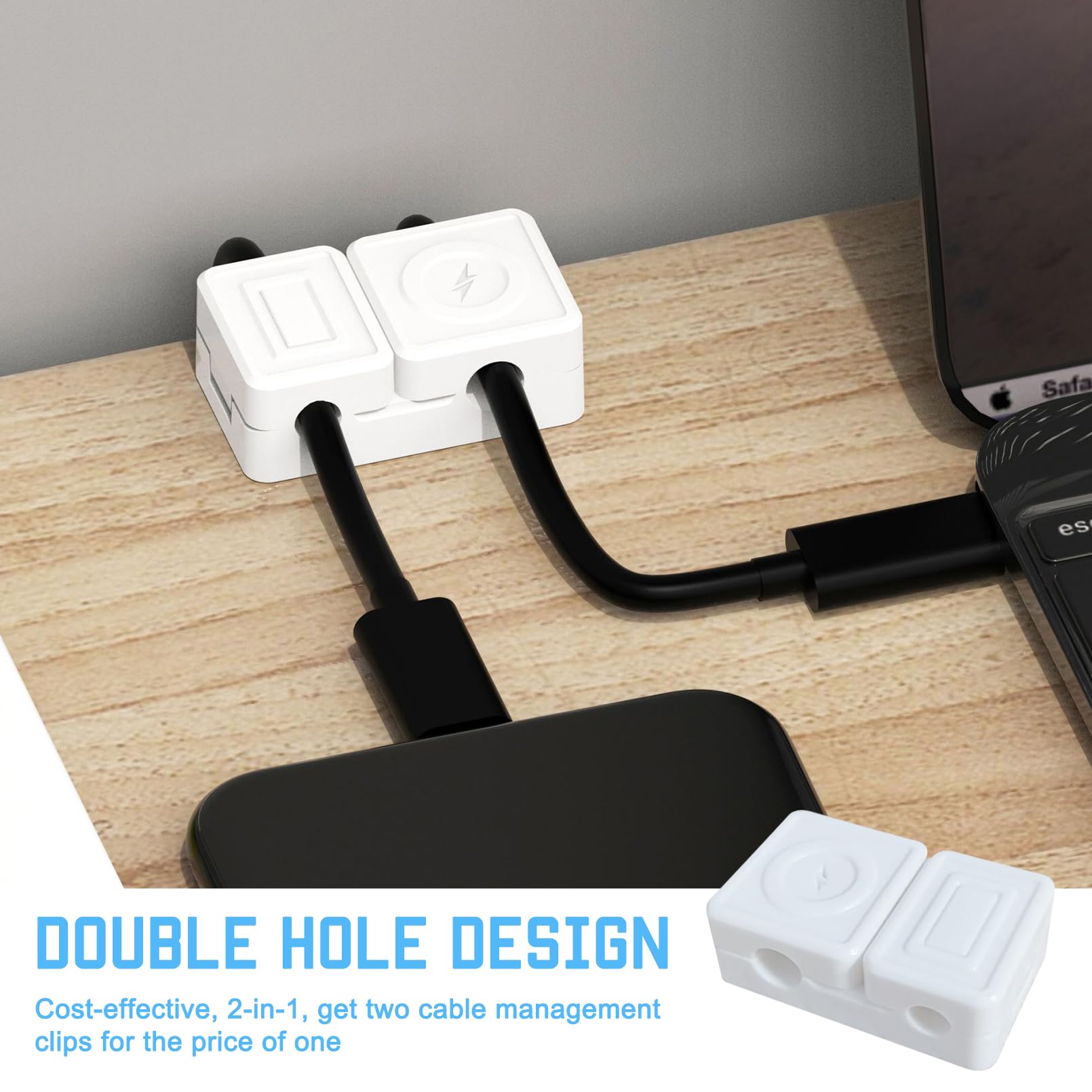 Fermacavi Adesivi - 6 Pezzi | Organizzatore Cavi Per Scrivania E Casa | Design A Scatto | Bianco - Foto 5