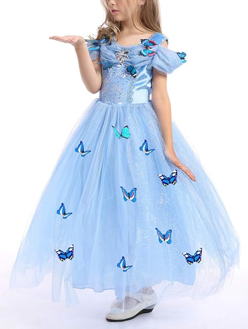 Foto 4 de 7 de Monissy Disfraz de Ropa Niño Princesa Vestido de Varios Niveles Encaje Azul Manga Larga Tul Brillante…