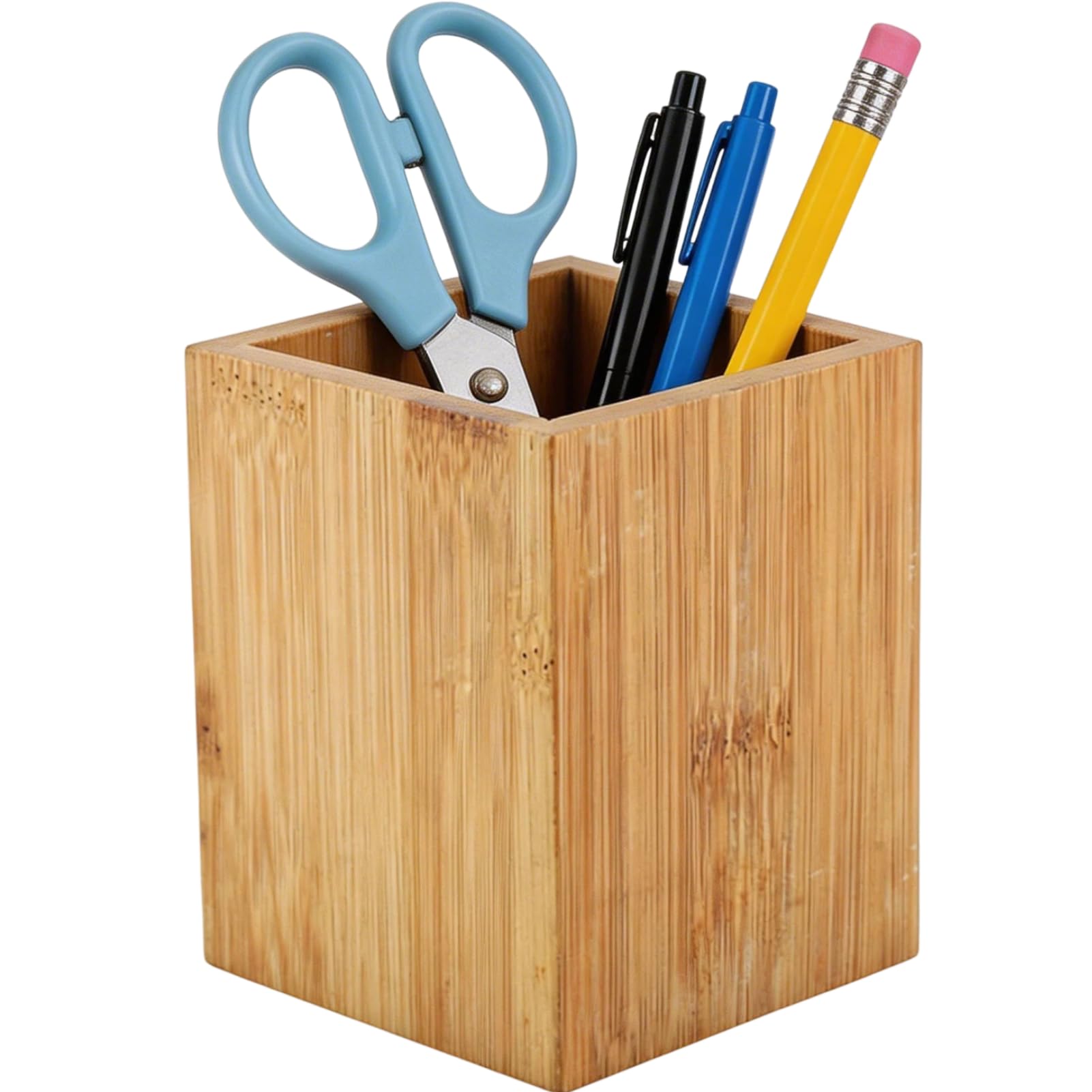 Tomotato Wooden Square Pen Pot,Wood Pencil Holder Pen Holder Desk Stationary Organiser for Office,Makeup Storage