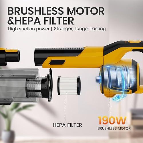 Miniatura 3 de 190W Brushless Cordless Vacuum Cleaner Compatible with DeWalt 20V Battery (Tool Only), 20KPa Portable 5-in-1 Lightweight Stick Handheld Vacuum with
