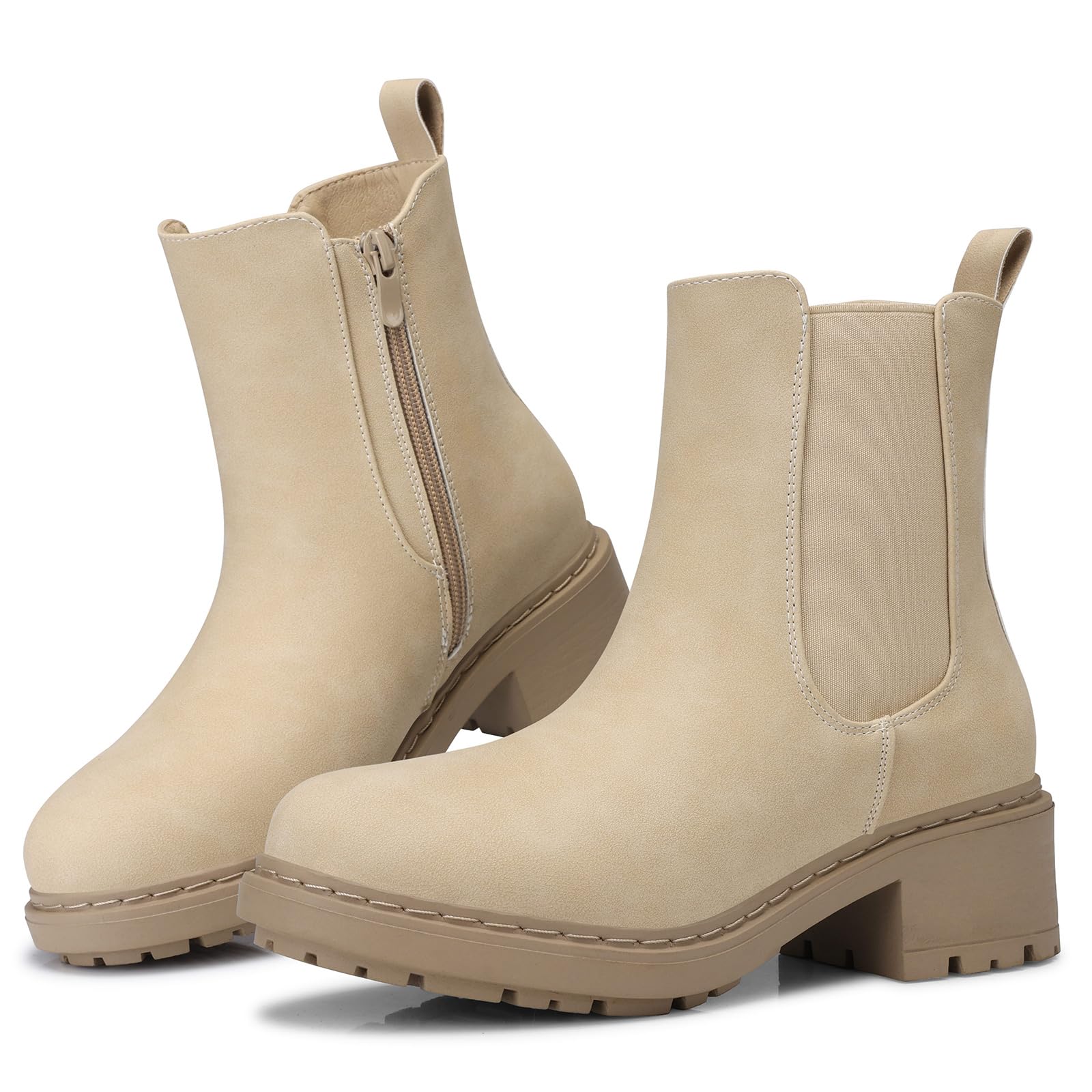SHIBEVER Womens Chelsea Boots Slip on Chunky Heel Platform Ankle Booties with Lug Sole for Fall Fashion 2025