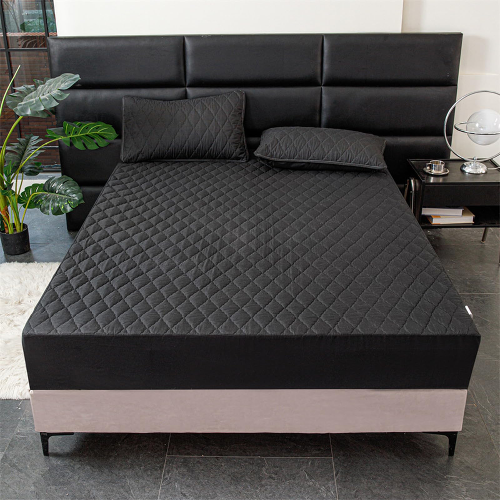 Wasserdichtes Spannbettlaken, 180 x 200 cm + 30 cm tief, weich und atmungsaktiv, für Doppelbett, extra tiefes Schwarz, gemütlich, geräuscharm, super saugfähig, waschbar, ideal für Komfort