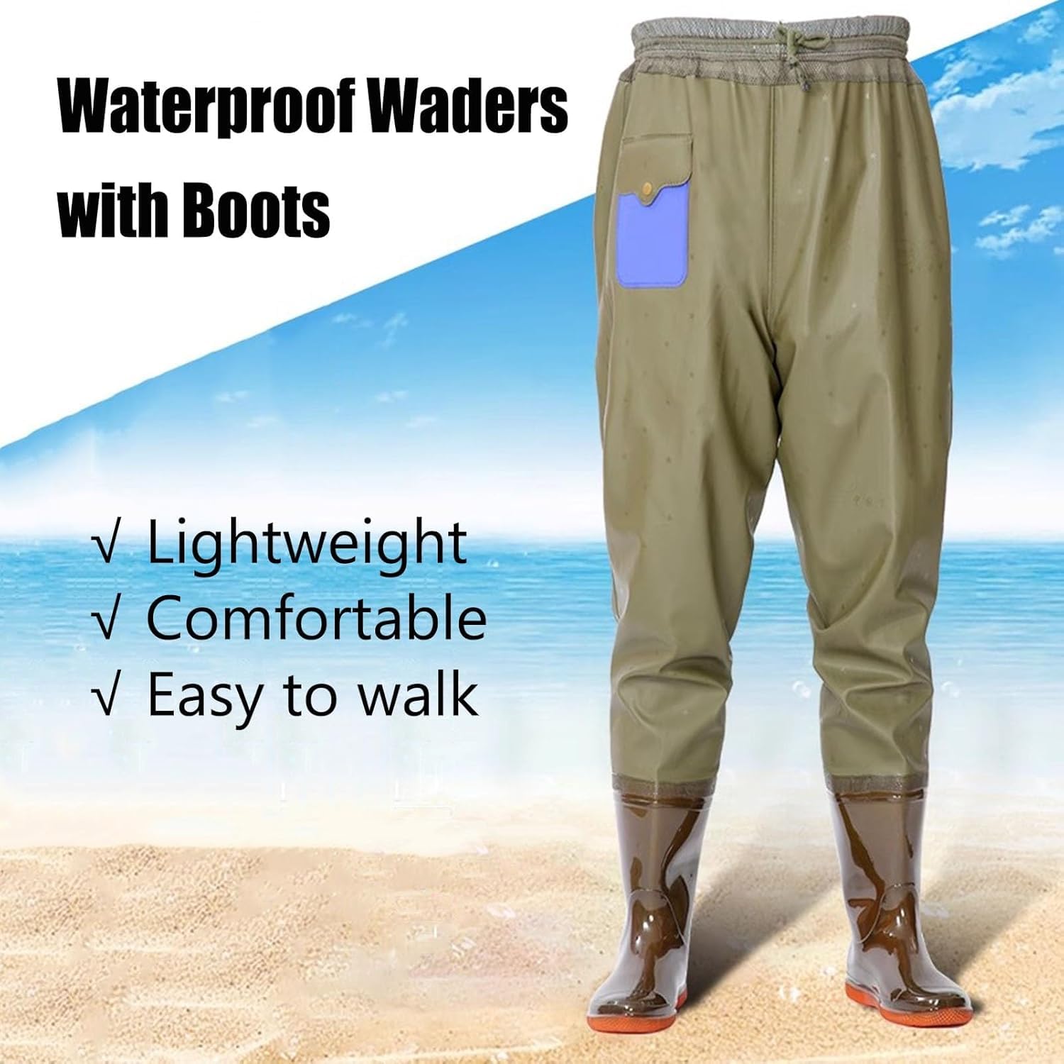 KomNWF LXXW Fishing Chest Waders Fishing Frog Shoes with Boots, PVC Waterproof Men's/Women's Frog Shoes with Pockets and Thick Non-slip Oxford Sole hunting waders(5)