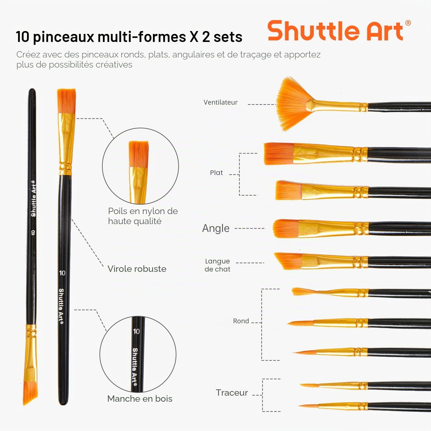 Shuttle Art Kit Peinture Acrylique 58 Pièces, 2 x 15 Tubes Peinture Acrylique (12ml), 2 Chevalets, Toiles, Pinceaux, Palettes, Fournitures Artistiques pour Adultes/Débutants