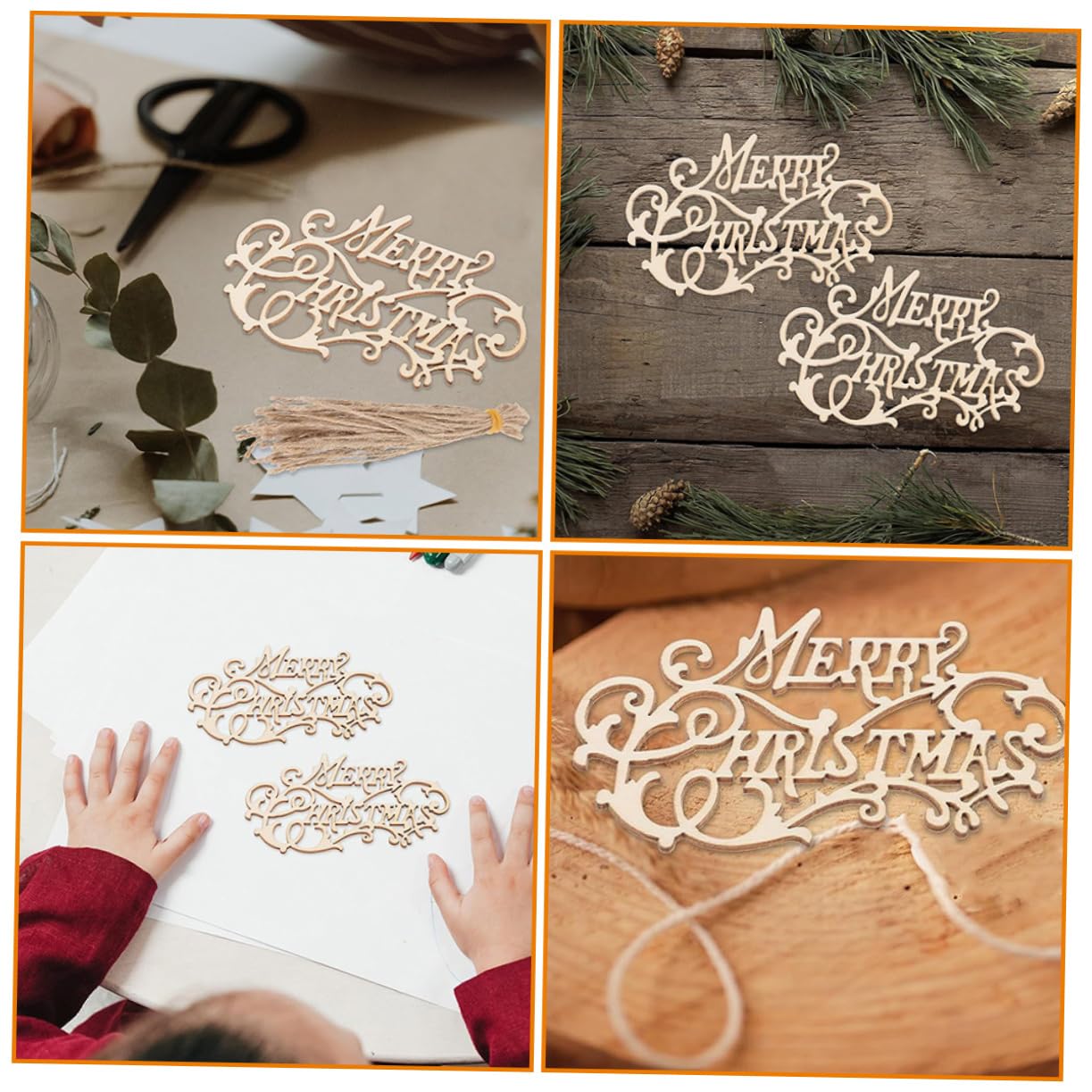 FUNOMOCYA 10pcs Merry Christmas DIY Wooden Sign Unfinished Cutouts Christmas Hanging Ornament