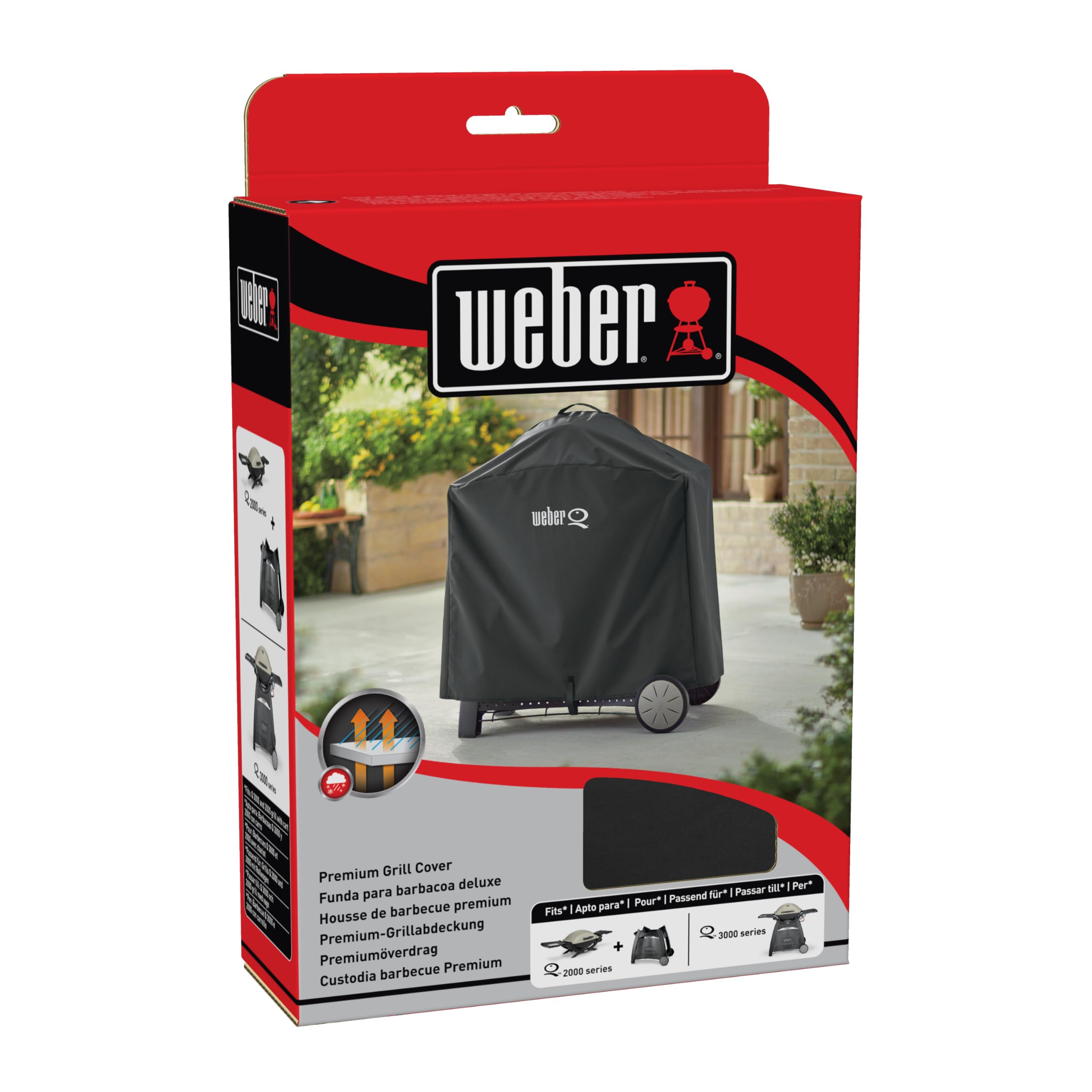 Weber Premium Grill Abdeckhaube für Q 300/3000 Serie, atmungsaktiv UV- & wasserbeständig, Schutz for Wind & Wetter, mit Klettverschluss zum Befestigen - Schwarz (7184)