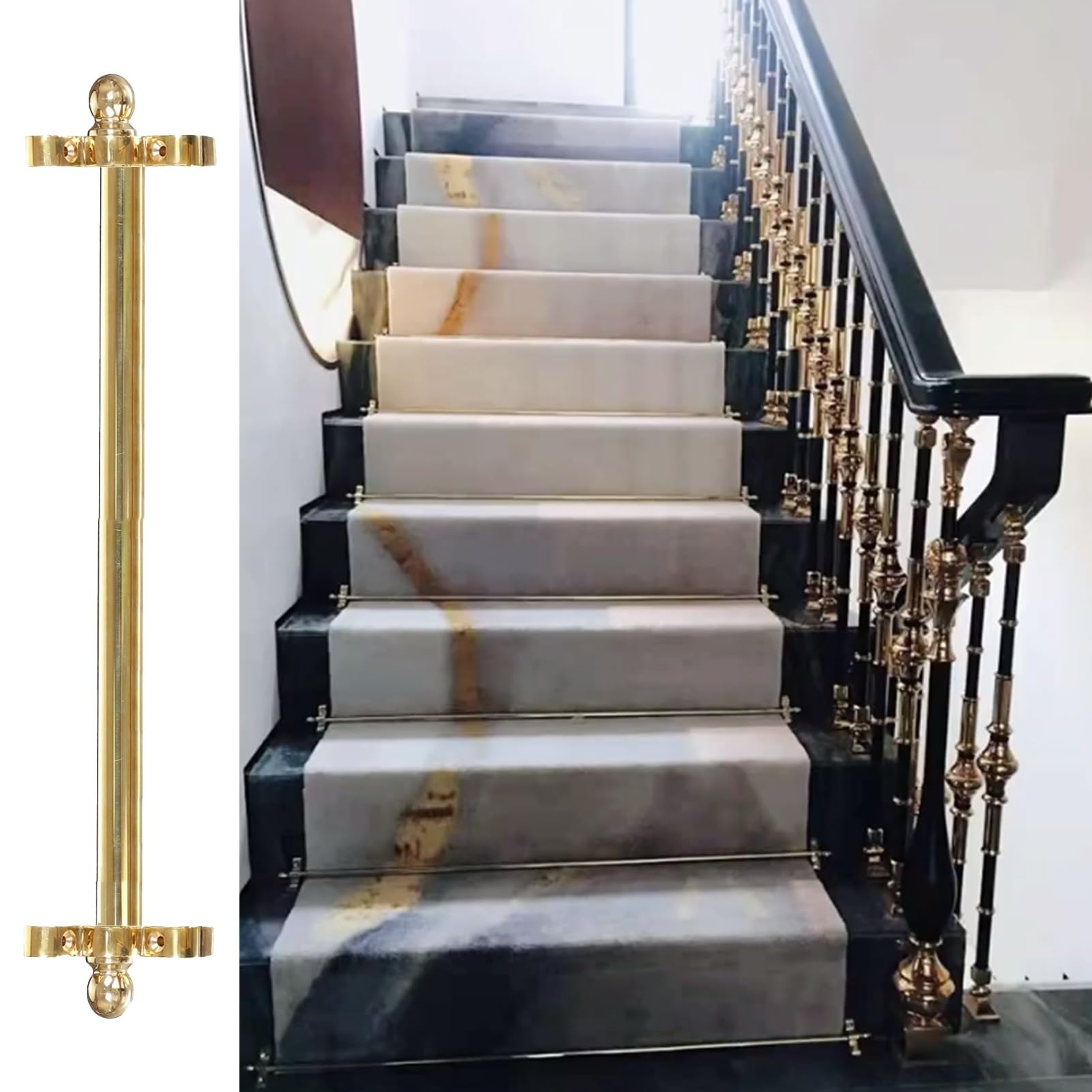 asdchZen Stair Carpet Rod,Brass Stair Carpet Rods With Finials Carpet Fixing Rods For Home, Office, Apartment, Shopping Center,3pcs-20in (51cm)