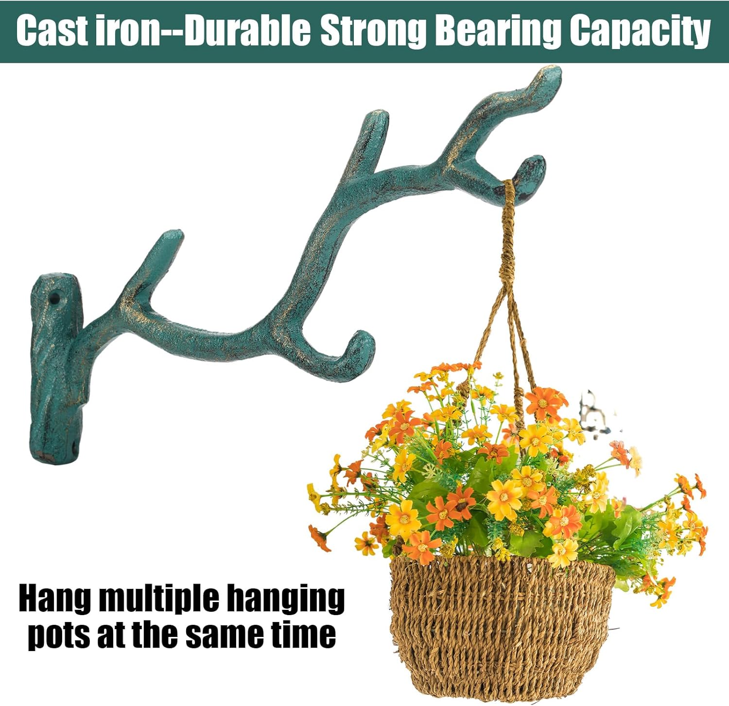 Blulu 2 Pcs 11'' Cast Iron Tree Branch Plant Hangers Decorative Metal Wall Bracket Hooks Wall Heavy Duty Home Storage Rack for Hanging Plants Pots Baskets Lanterns Wind Chimes Outdoor Indoor (Bronze)