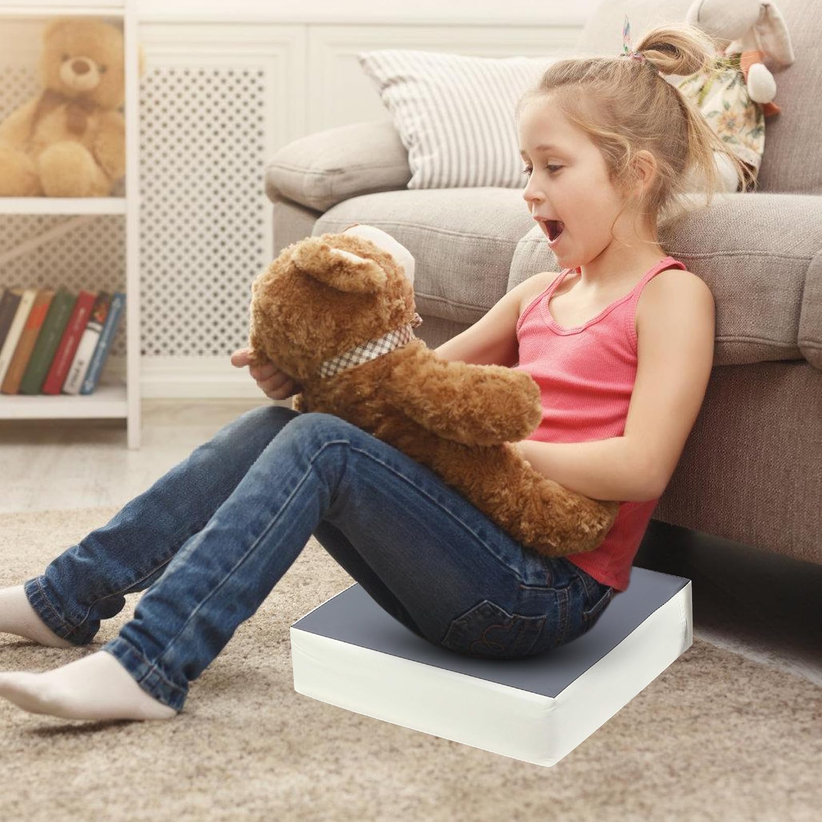 Rehausseur Enfant, Coussin Rehausseur Chaise, Portable Réhausseur Coussin De Siège Pour Repas Voyage De Bébé Bambin Tout-Petit (32*32*8cm,Gris)