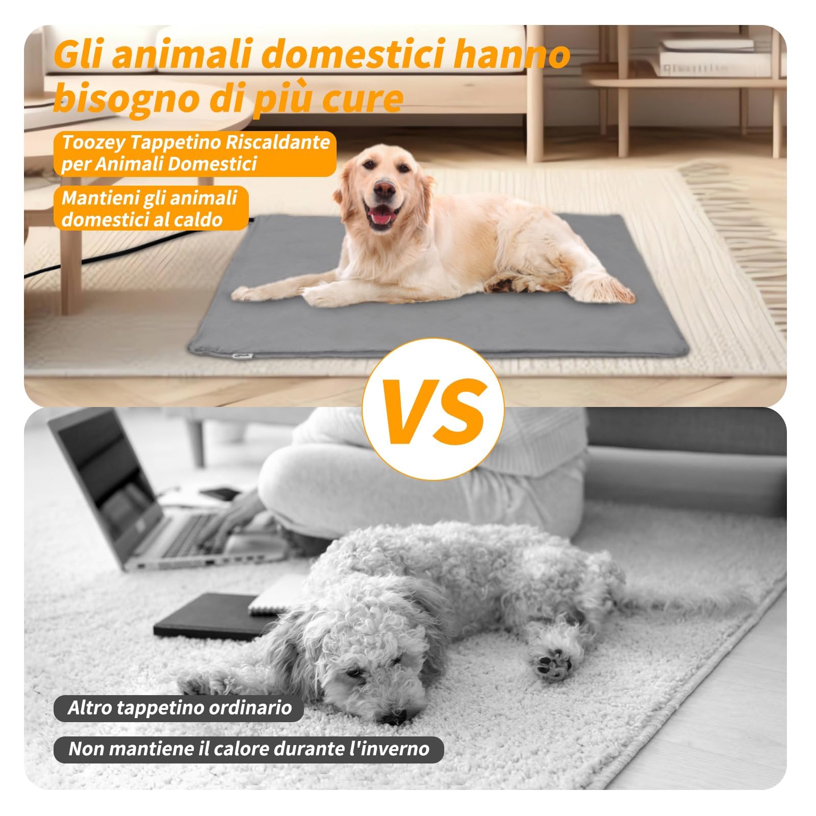 Toozey Tappetino Riscaldante per Cani e Gatti Tappeto Riscaldante per Animali Domestici Elettrico Regolabile Timer e per Temperatura per Cani e Gatti Neonati/Piccoli/Anziani, Grigio - XXL (120 * 70cm)