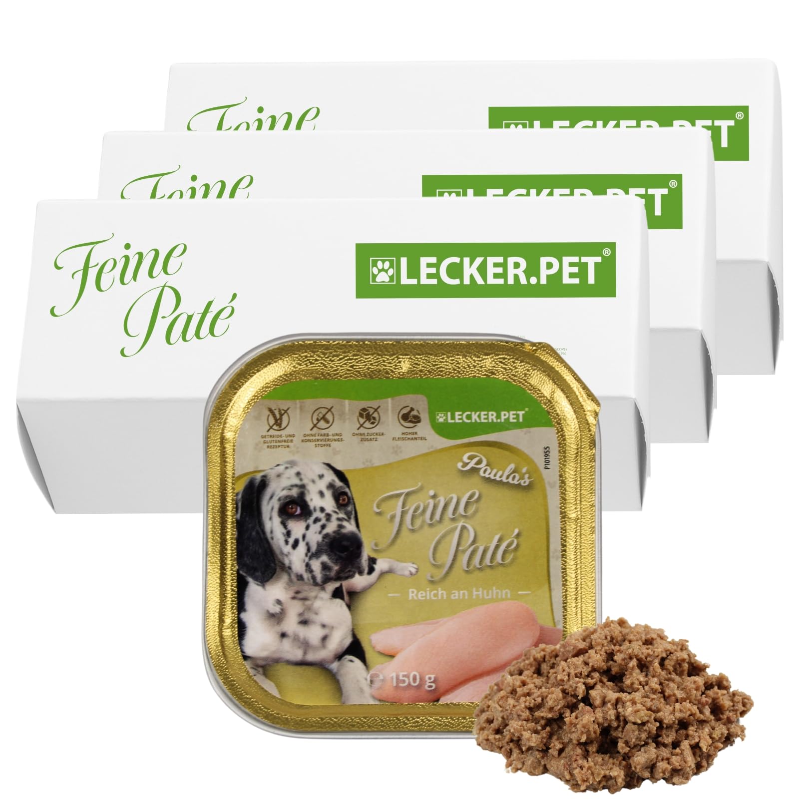 Lecker.Pet® 33 x 150 g Paulas pâté Fine Riche en Poulet Aliment pour Chiens