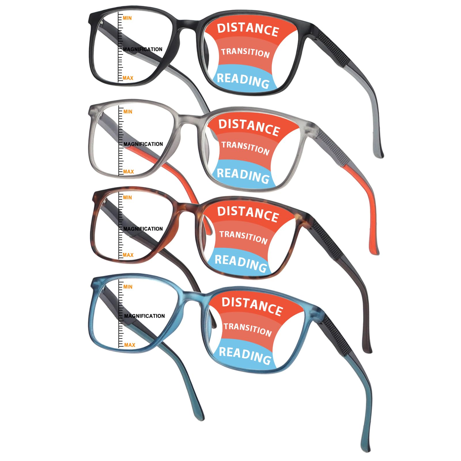 BLOEXCLU Progressive Multifocus Reading Glasses Men Women Blue Light Blocking Readers with Spring Hinge Two-tone Design