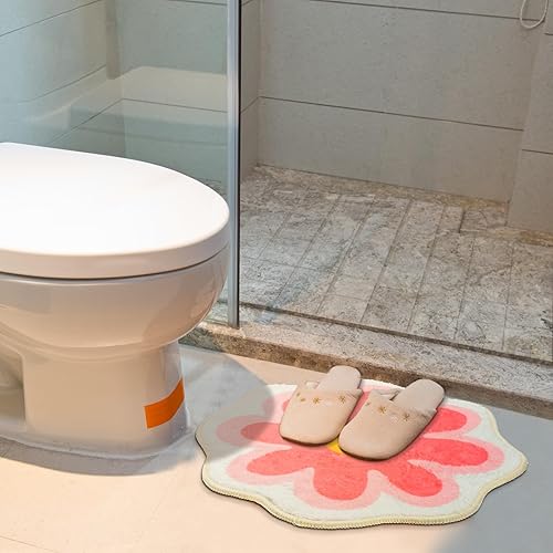 Miniatura 2 de Qunclay 4 tapetes de baño con diseño de flores bonitas, de 15.8 x 15.8 pulgadas, lavables en forma de margarita, antideslizantes, absorbentes,