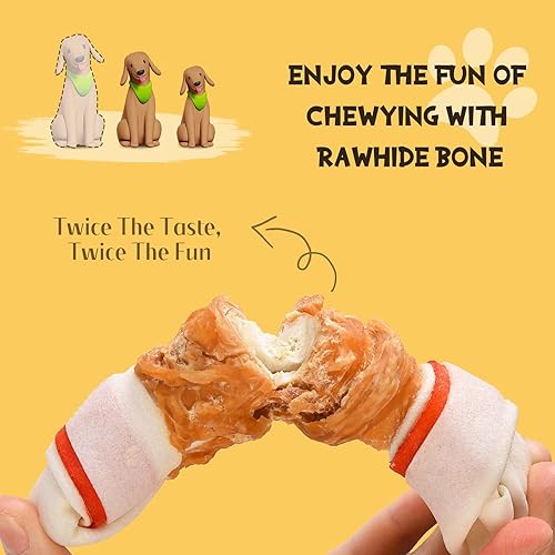 Miniatura 6 de ASMPET Golosinas masticables para perros, 6.5 pulgadas de piel cruda envuelta en pollo con huesos anudados para el cuidado dental para razas
