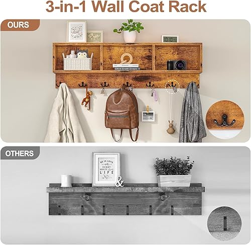 Miniatura 4 de Banco de 39 pies para entrada, zapatero con 2 cajones, 7 en 1, madera rústica