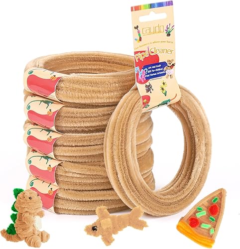 Caydo Limpiador de tuberías en espiral marrón claro, tallos de felpilla suave de 32.8 pies para niños, proyectos de manualidades, escuela, hogar,