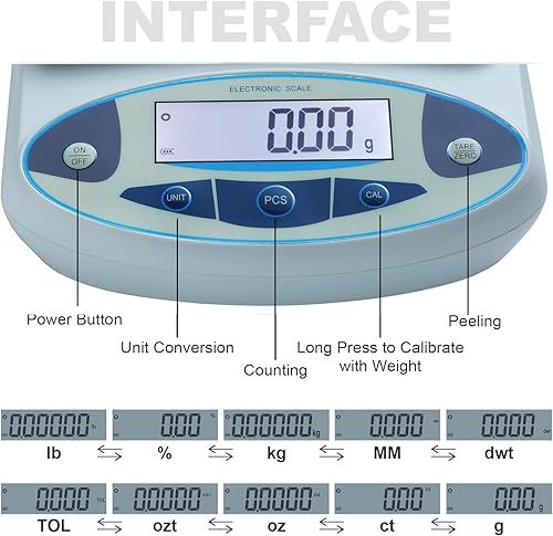 Miniatura 3 de RESHY Báscula de laboratorio 35.27 oz x 0.00 oz Analítica digital de alta precisión 0.00 oz Equilibrio de precisión de laboratorio Báscula de
