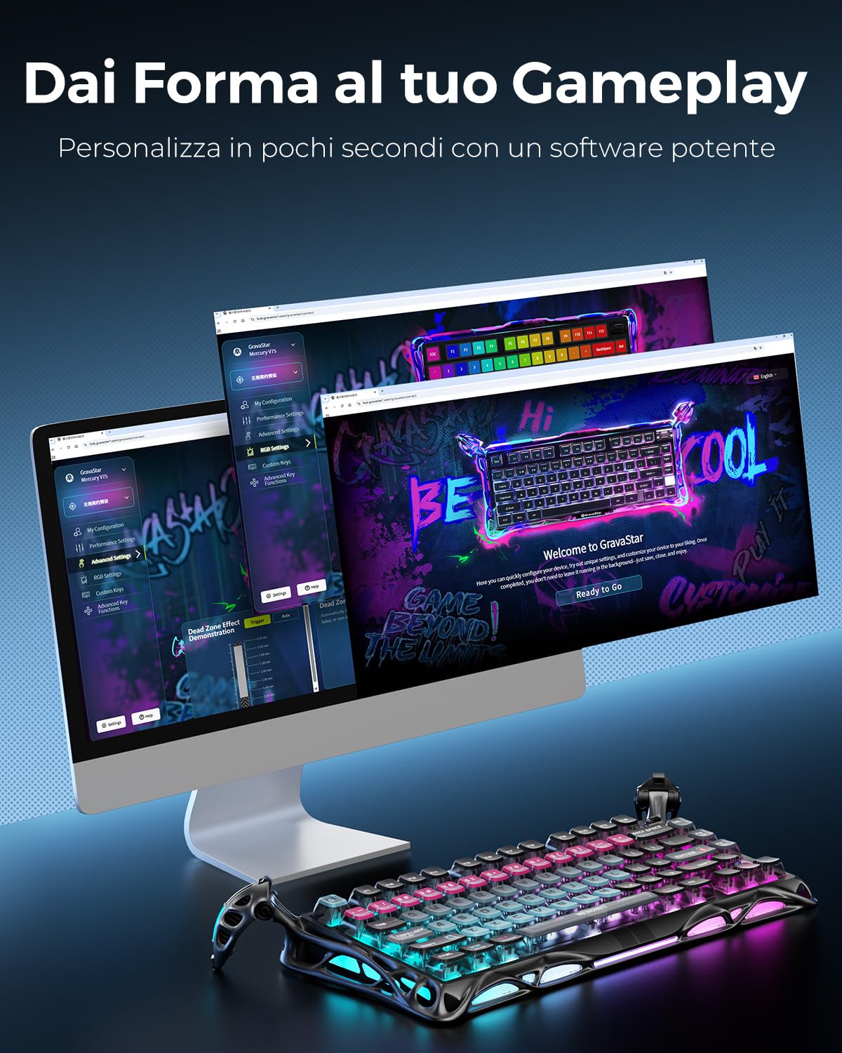 GravaStar V75 Pro Tastiera Gaming HE con cavo, Switch Magnetici Hall Effect, Rapid Trigger 0,005mm, Polling Rate 8KHz,Tastiera Meccanica 75% RGB, Attuazione Regolabile, Alluminio (Cyberpunk)