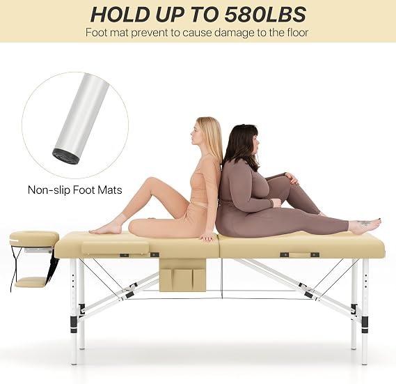 Memory Foam Massage Table Premium Portable Foldable Massage Bed,Beige | Lash Bed Height Adjustable,28 Inchs Wide Home Salon Spa Bed Accessories &Carrying Case,Easy Set Up,Lightweight Aluminium Leg