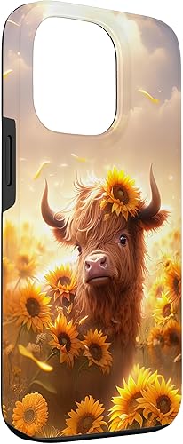 Miniatura 24 de Funda para iPhone 12 mini con diseño de vaca escocesa de las tierras altas y girasoles