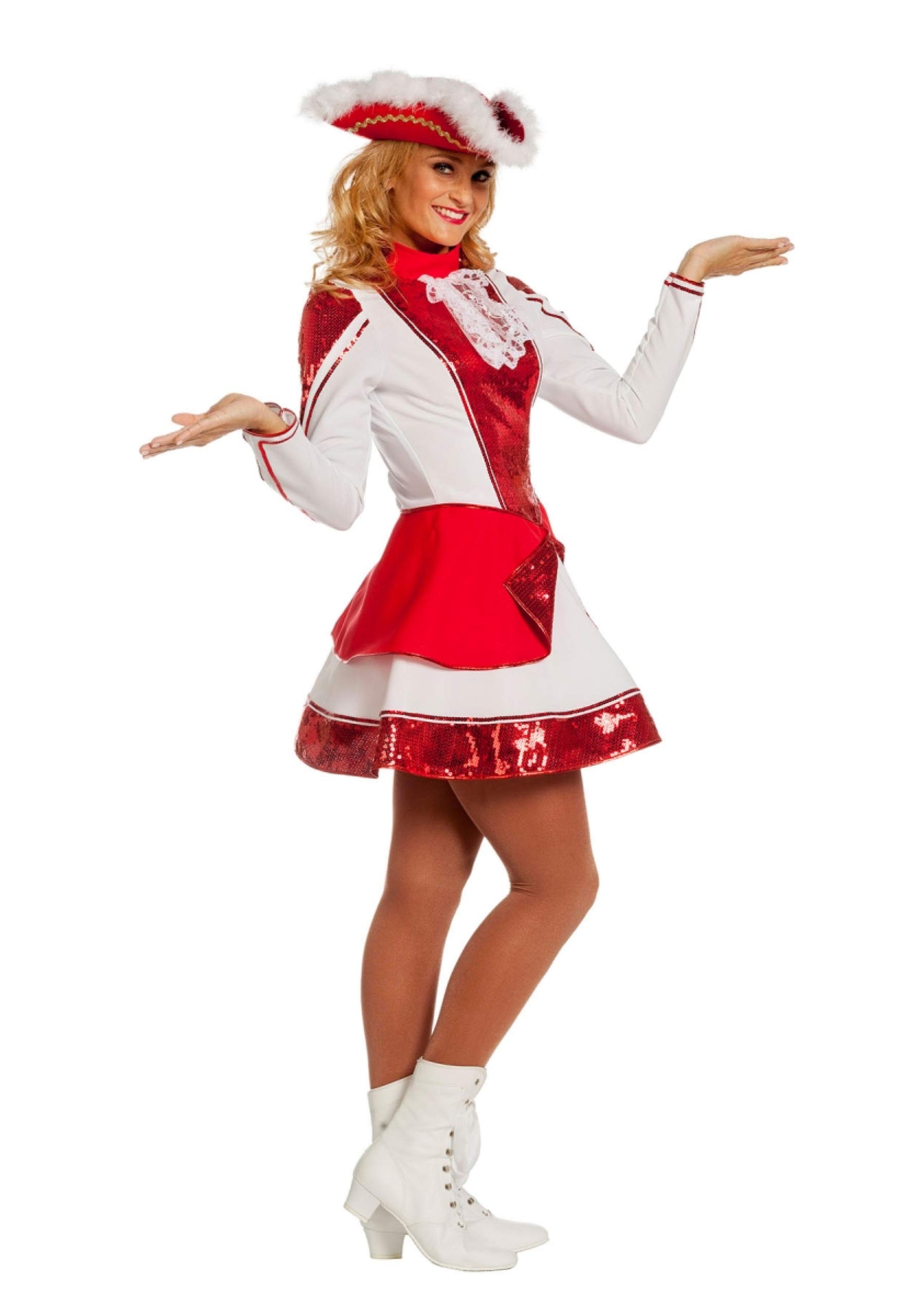 Tanzmariechen Kleid Garde für Kinder rot/weiß mit Pailletten ohne Hut Gr. 46
