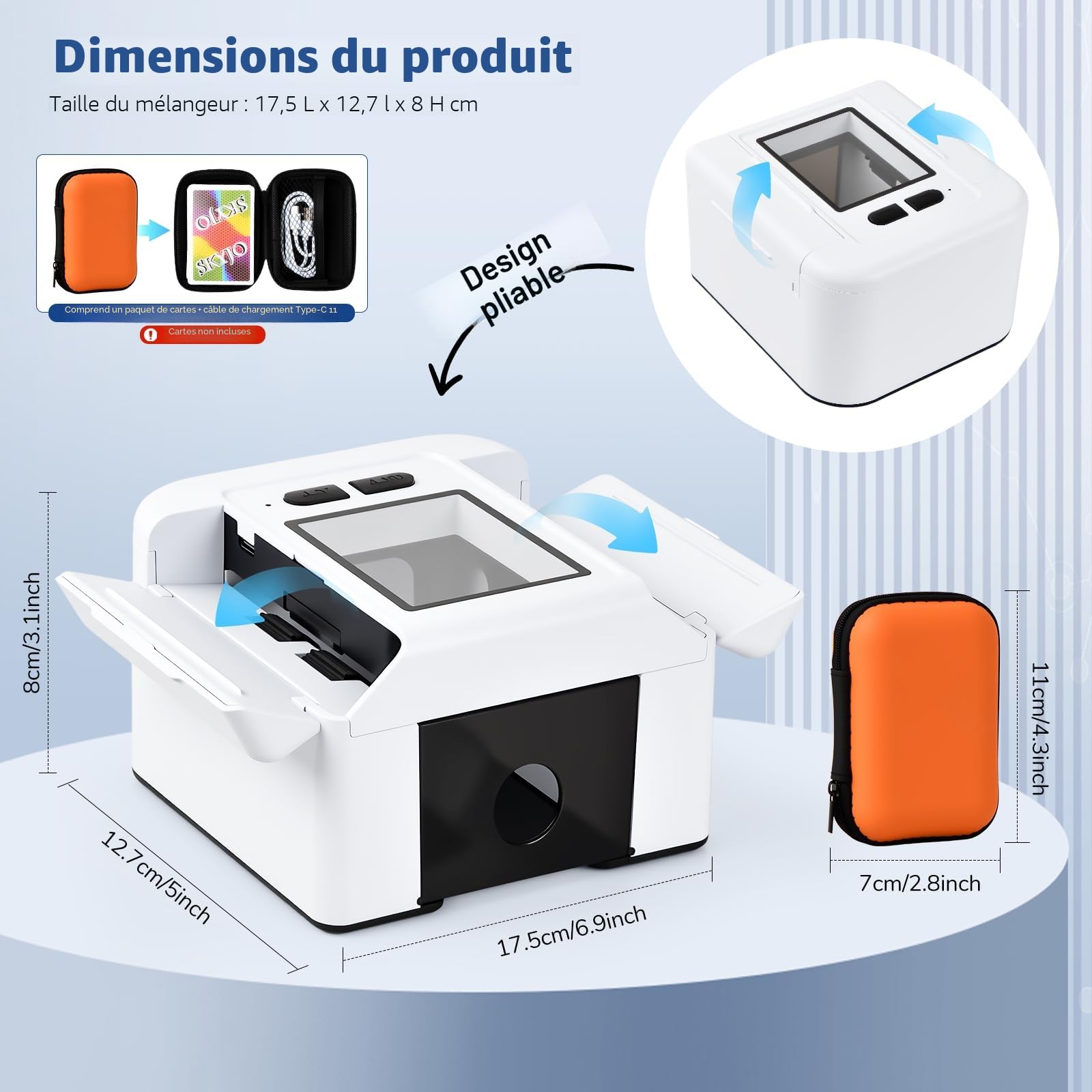 Mélangeur de Cartes Automatique,Melangeur de Carte électronique,Mélangeur Carte 1-2 Ponts,Mode Auto et Manuel,Rechargeable 2400mAh,pour Poker,Phase 10,Skip-Bo,Blackjack