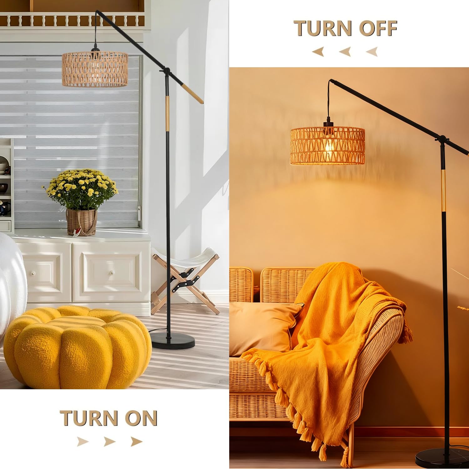CCXXYGWJ Lampada da ad Arco - Paralume Intrecciato a Mano con Piede - Illuminazione Elegante per l'angolo della Camera da Letto e l'angolo Lettura