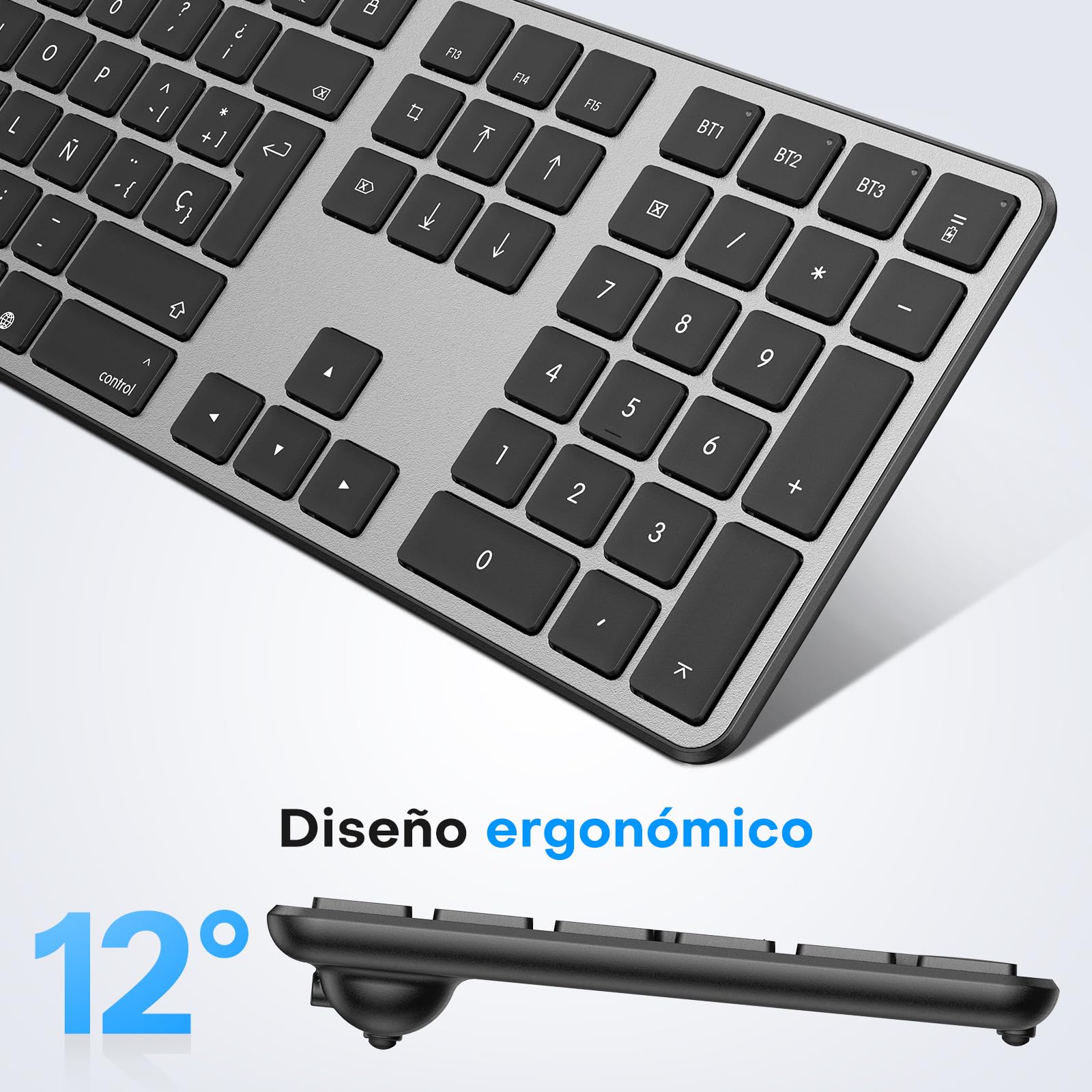 OMOTON inalámbrico Bluetooth Teclado y ratón para Mac (MacBook Air/MacBook Pro/iMac/iMac Pro),Teclado y ratón USB Recargables para Mac OS, con 3 Canales Bluetooth, Escritura silenciosa, QWERTY