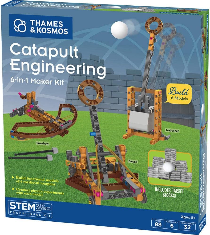 Catapult Engineering STEM Maker Kit, Build 6 Models of Unique Medieval Machines, Explore Mechanical Physics, Includes Safe Foam Balls & Soft-Tipped Projectiles, Suitable for Ages 8+