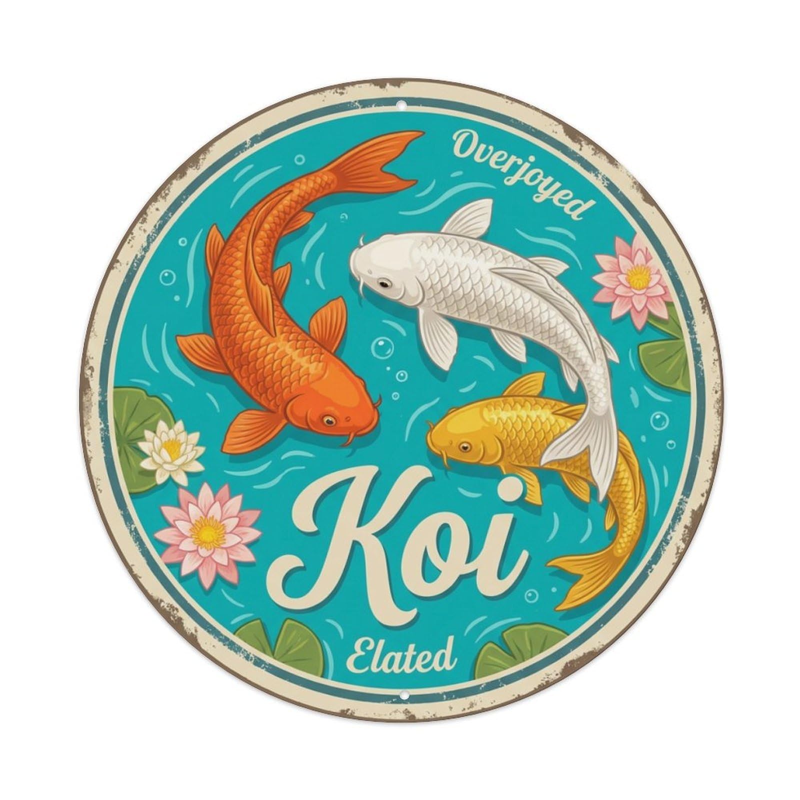 Metal Tin Sign Koi Fish Vibrant Retro Theme Japanese Art